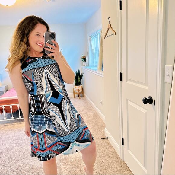 Hale Bob Blue Abstract Mini Dress Medium - Picture 1 of 10